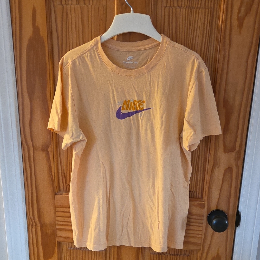 Nike Men's Peach Tee with Purple Logo